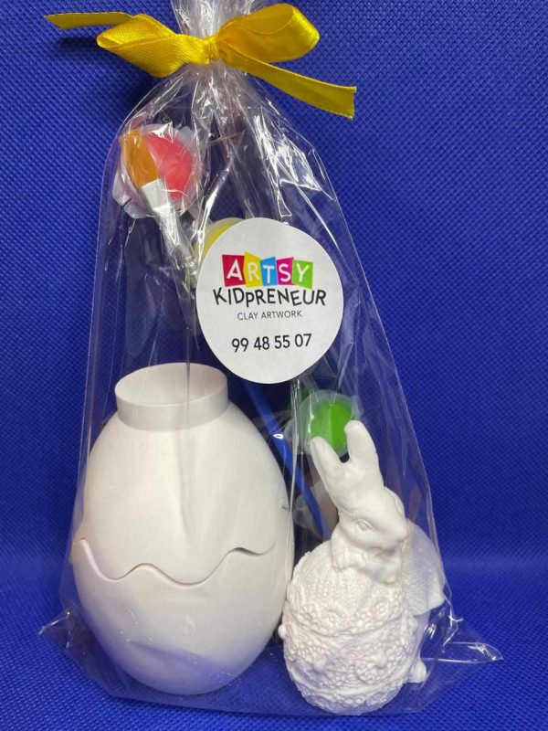 Ceramic Gypsum 3D Cracked Easter Egg and Female Bunny