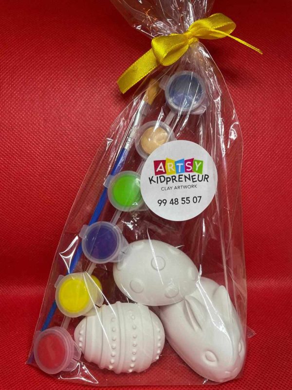 Ceramic Gypsum 3D Baby Easter Bunny with Magnetic Eggs