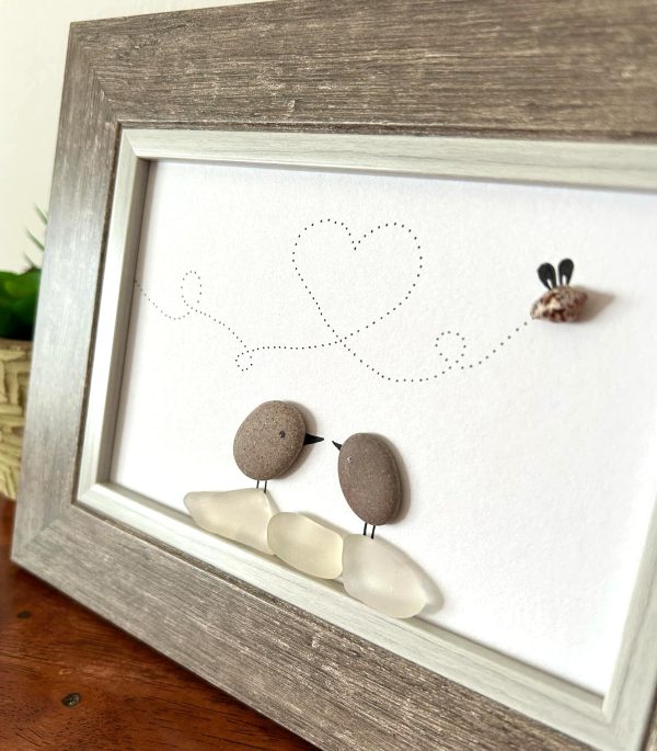 Pebble and Seaglass Art - Two Birdies in Love