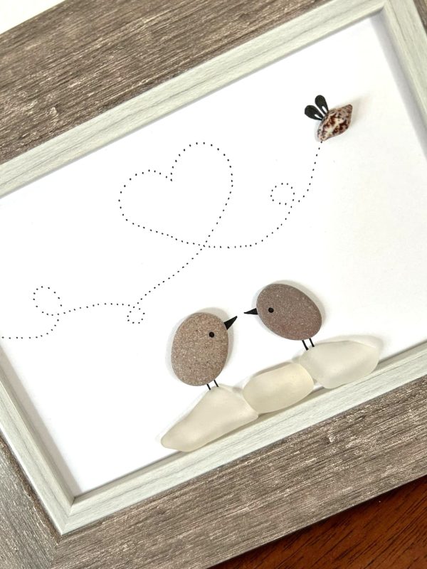 Pebble and Seaglass Art - Two Birdies in Love