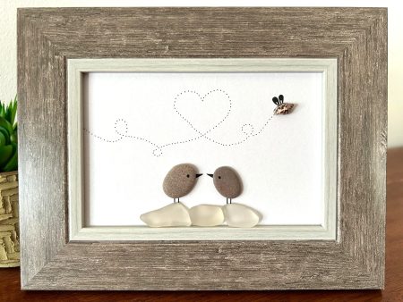 Pebble and Seaglass Art - Two Birdies in Love