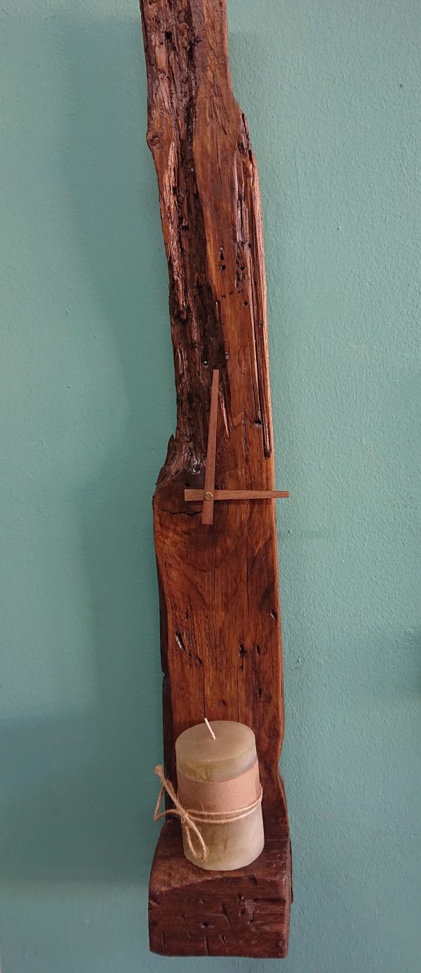 Natural, driftwood wall clock with shelf - Image 8