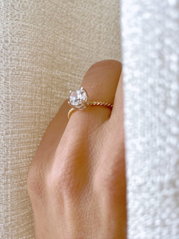 Gold-Filled Twist Band Ring Cubic Zirconia – Dainty Engagement or Travel Ring - M (US size 6.5 - EU size 52) - Image 2