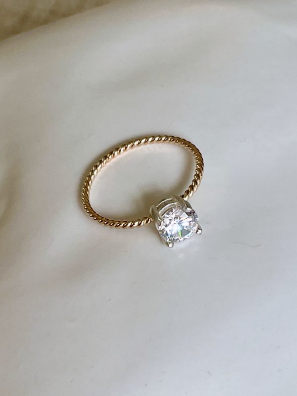 Gold-Filled Twist Band Ring Cubic Zirconia – Dainty Engagement or Travel Ring - M (US size 6.5 - EU size 52) - Image 3