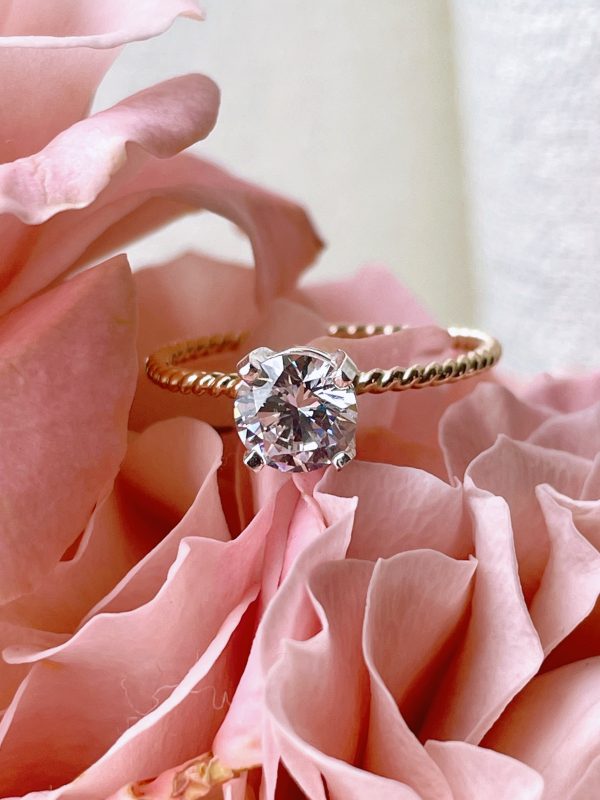 Gold-Filled Twist Band Ring Cubic Zirconia – Dainty Engagement or Travel Ring - M (US size 6.5 - EU size 52) - Image 5