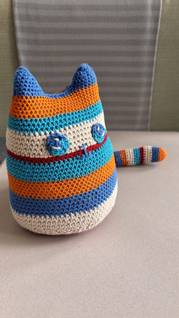 Fifi Kitty-Cat Door Stopper – Colorful Crochet Striped Home Decor & Practical Door Holder - Image 5