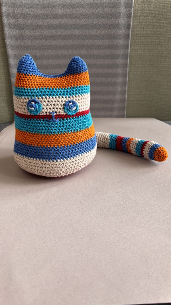 Fifi Kitty-Cat Door Stopper – Colorful Crochet Striped Home Decor & Practical Door Holder - Image 4