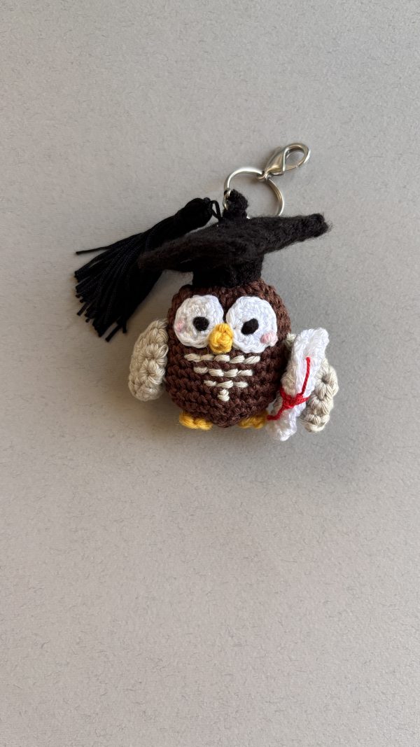 Sage – Handmade Crochet Mini Owl Graduation Keyring | The number 1 Graduation Gift!