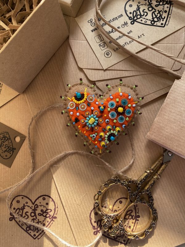 Adorable handmade orange heart magnet - Image 2