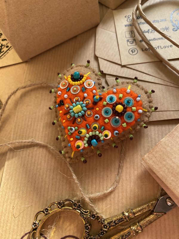 Adorable handmade orange heart magnet - Image 4