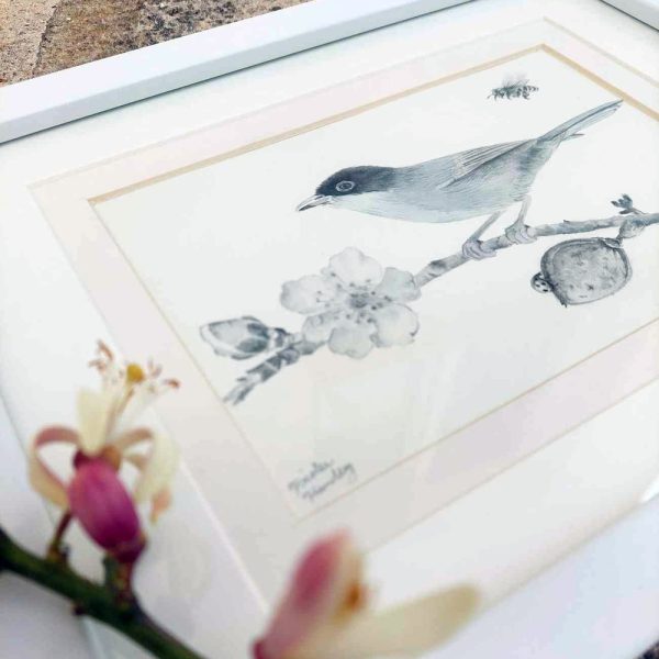 Warbler and Almond Blossom Painting - Image 3