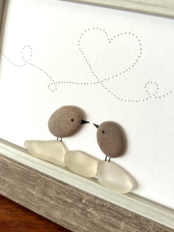 Pebble and Seaglass Art - Two Birdies in Love