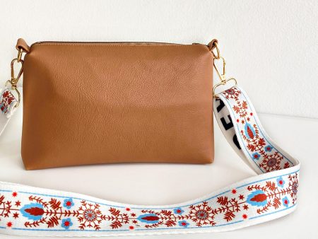 peach messenger bag with bohemian strap front