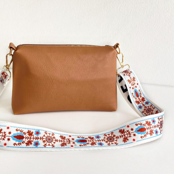 peach messenger bag with bohemian strap front