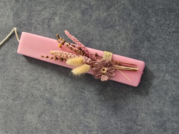 Pink Dried Flowers Easter Candle