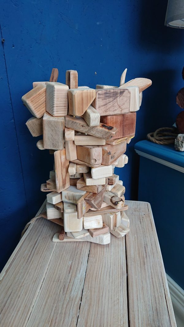 Unique, stacked, multi-wood table lamp - Image 3