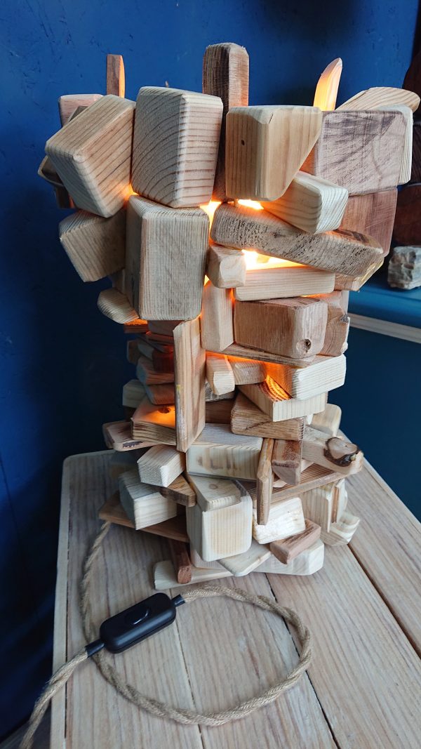 Unique, stacked, multi-wood table lamp - Image 7