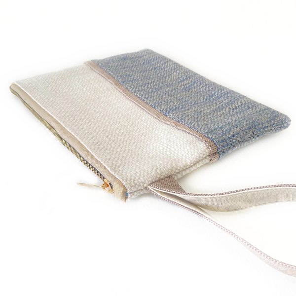 Handmade Spring Summer Clutch Bag – Beige and Blue Zipped Pouch With Wristlet - Image 2
