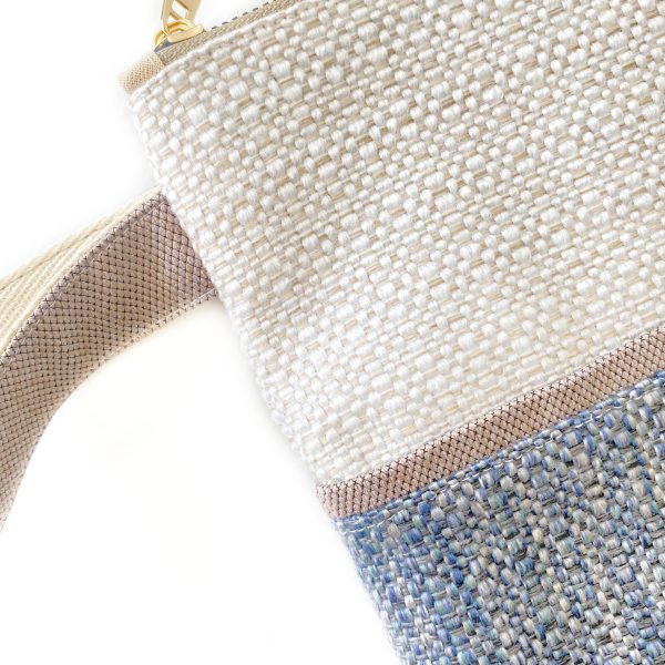 Handmade Spring Summer Clutch Bag – Beige and Blue Zipped Pouch With Wristlet - Image 4