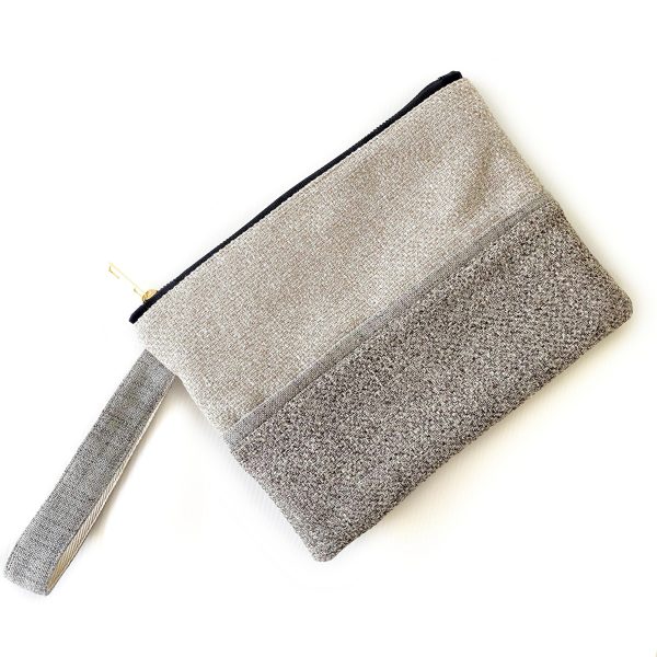 Handmade Spring Summer Clutch Bag – Beige And Brown Zipped Pouch With Wristlet  
