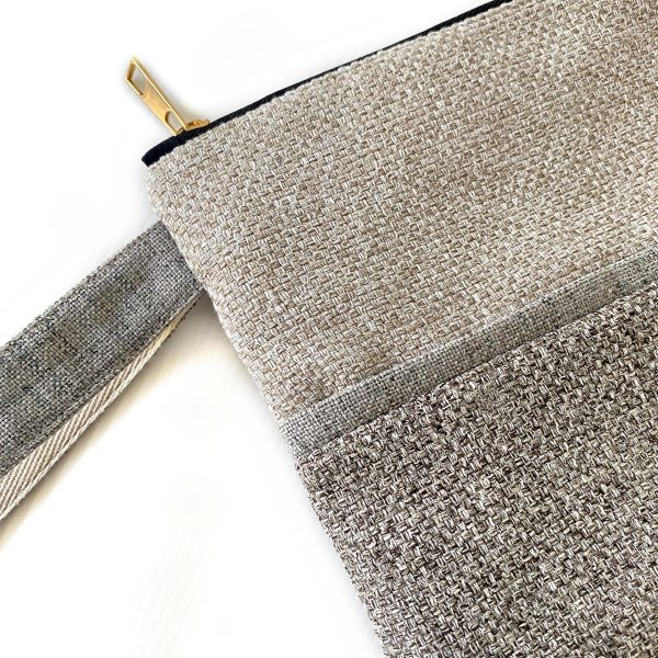 Handmade Spring Summer Clutch Bag – Beige And Brown Zipped Pouch With Wristlet   - Image 2