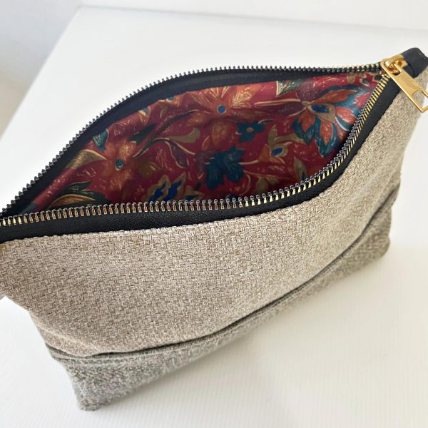 Handmade Spring Summer Clutch Bag – Beige And Brown Zipped Pouch With Wristlet   - Image 3