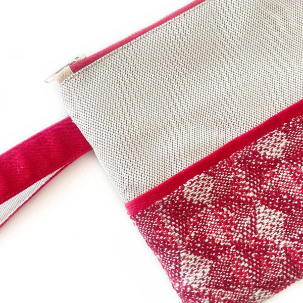 Handmade Spring Summer Clutch Bag – Beige and Red Zipped Pouch With Wristlet - Image 2