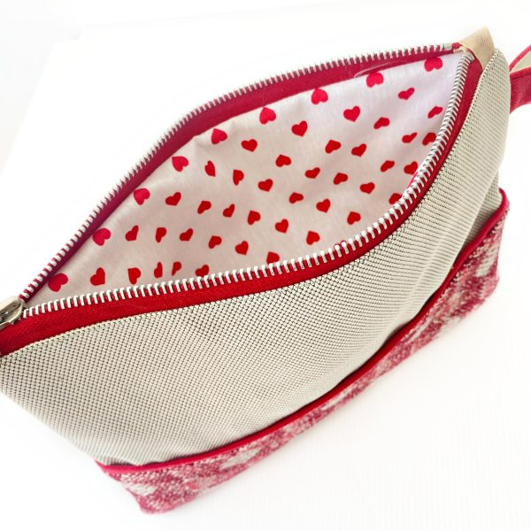 Handmade Spring Summer Clutch Bag – Beige and Red Zipped Pouch With Wristlet - Image 3