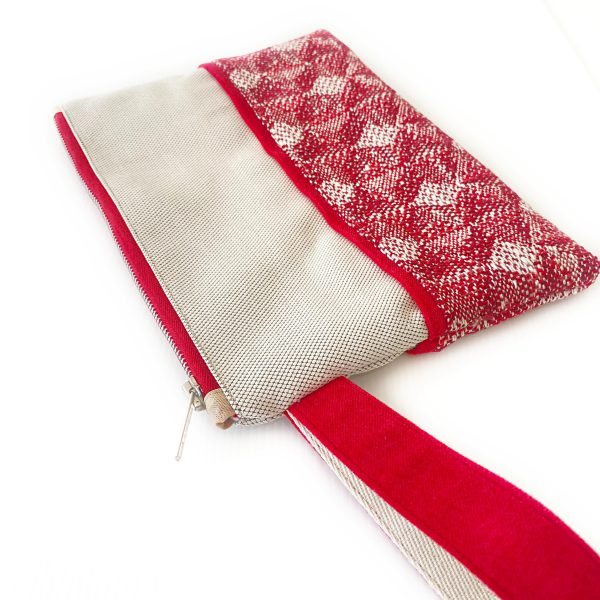 Handmade Spring Summer Clutch Bag – Beige and Red Zipped Pouch With Wristlet - Image 4