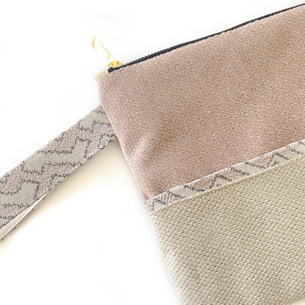 Handmade Spring Summer Clutch Bag – Pink and Beige Zipped Pouch With Wristlet - Image 2
