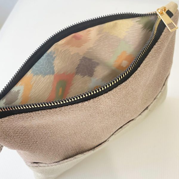Handmade Spring Summer Clutch Bag – Pink and Beige Zipped Pouch With Wristlet - Image 3