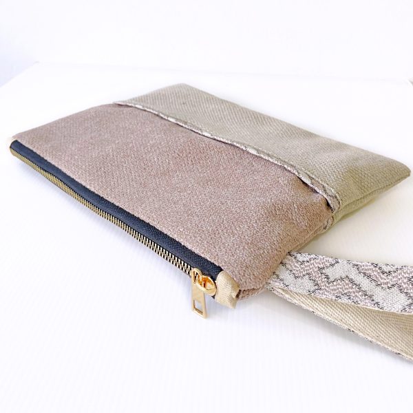 Handmade Spring Summer Clutch Bag – Pink and Beige Zipped Pouch With Wristlet - Image 4